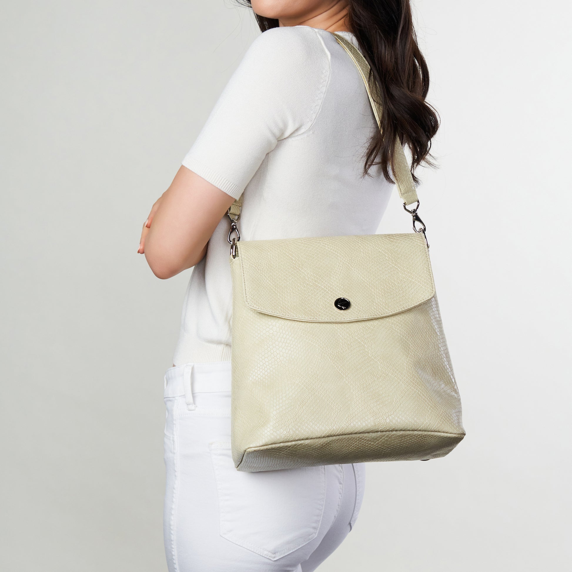 Cream Vegan Snakeskin Backpack Purse - Gemma