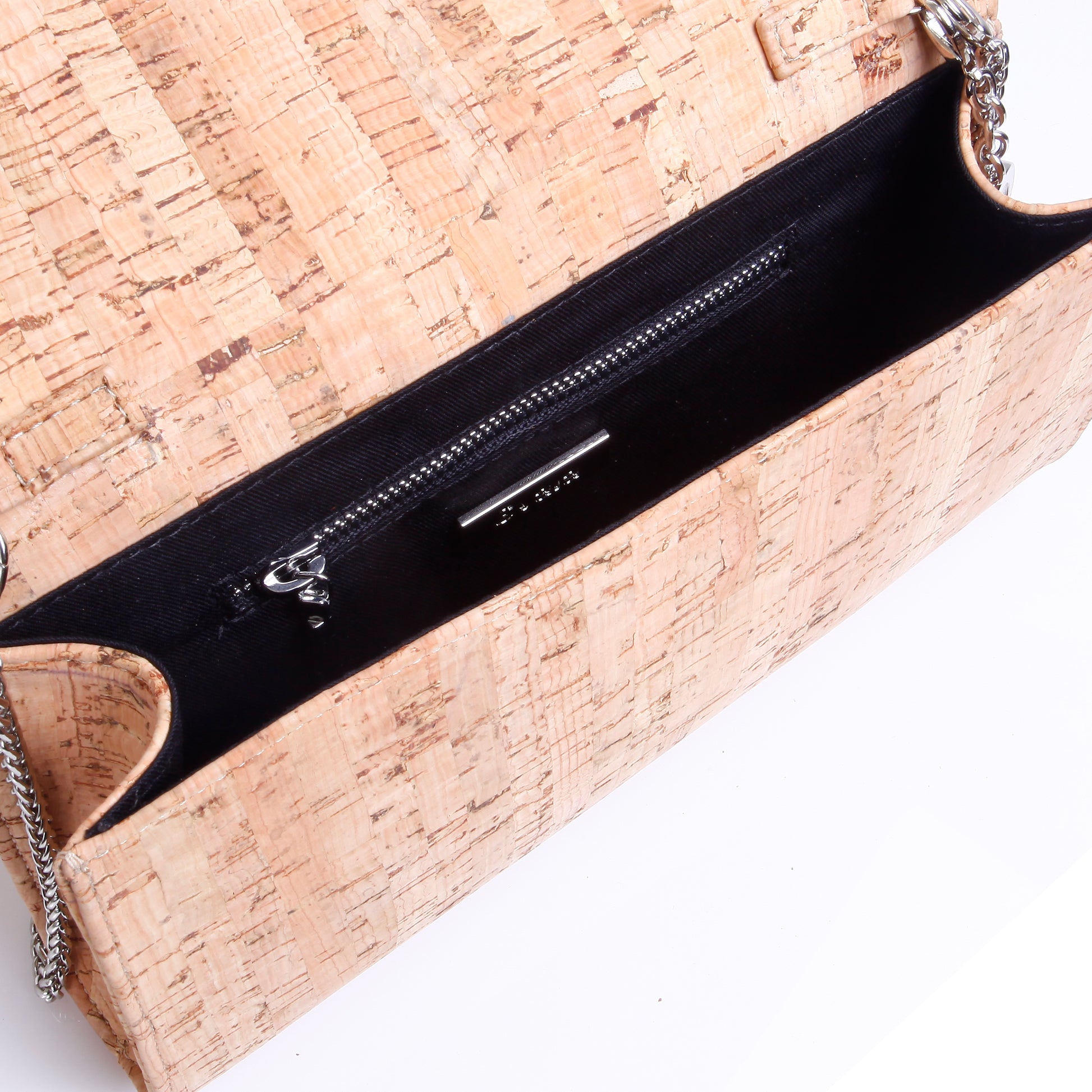 Svala luxury vegan natural cork clutch chain strap handbag inside