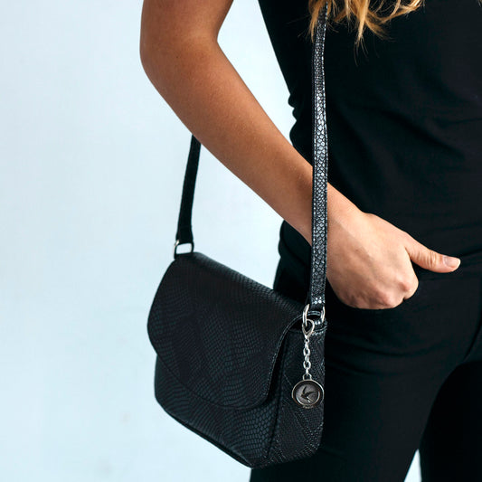 Svala black snake tashi crossbody vegan
