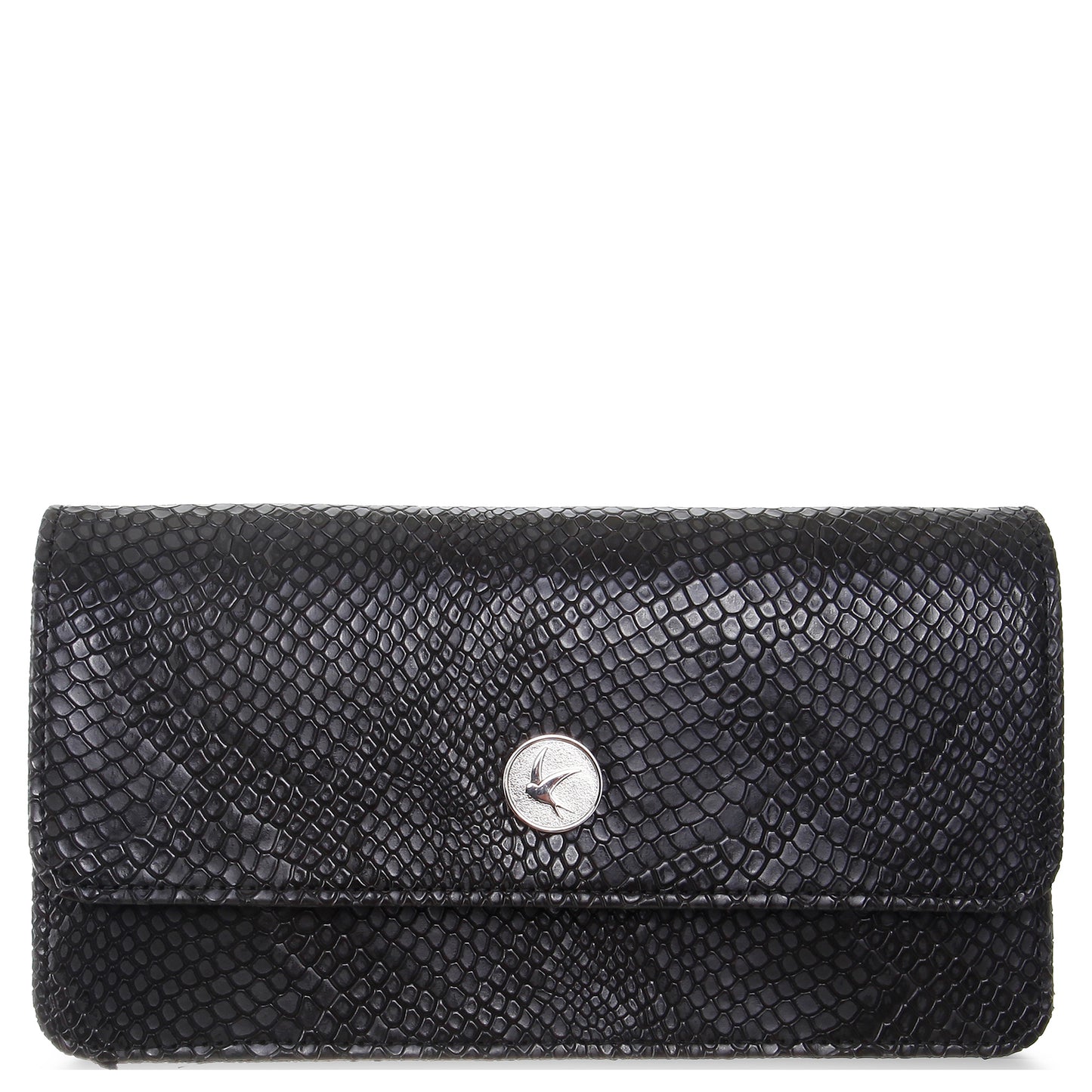 Black Faux Snakeskin Wallet Purse with Chain, Sara, Svala
