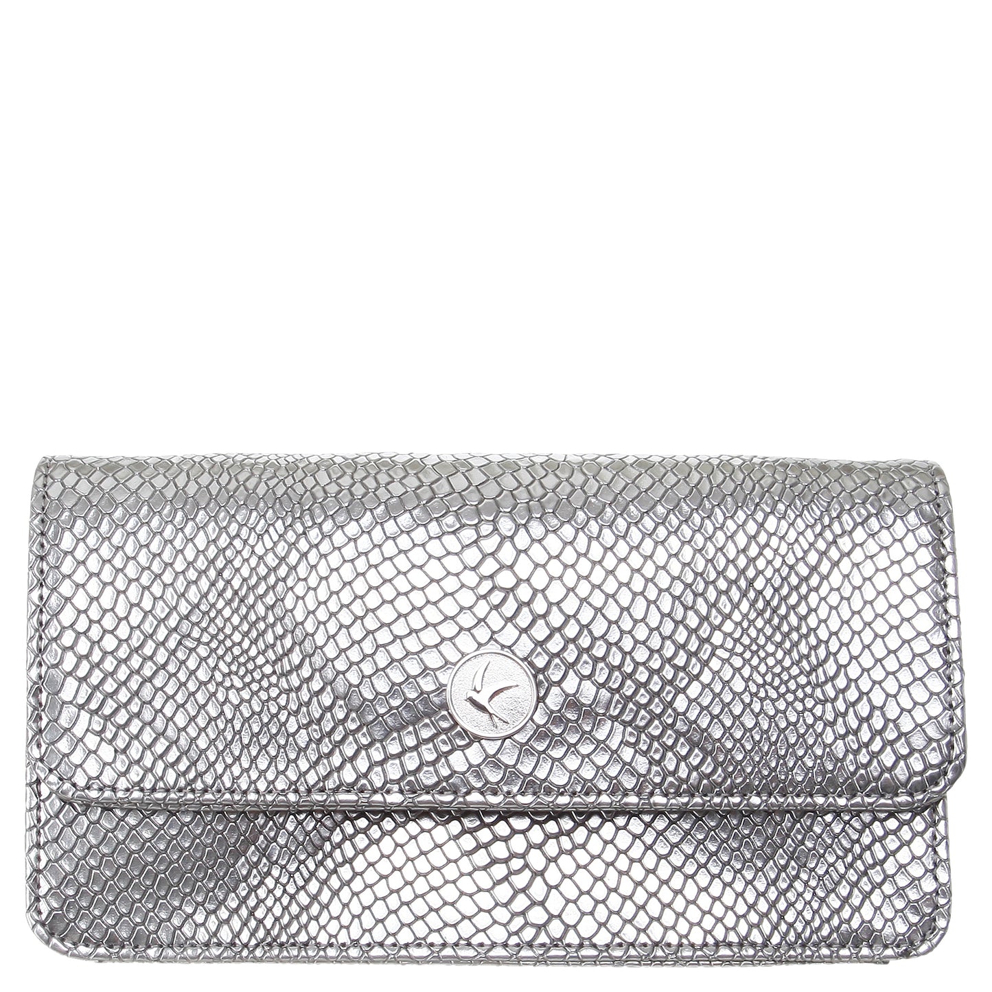 Silver Faux Snakeskin Wallet Purse with Chain, Sara, Svala